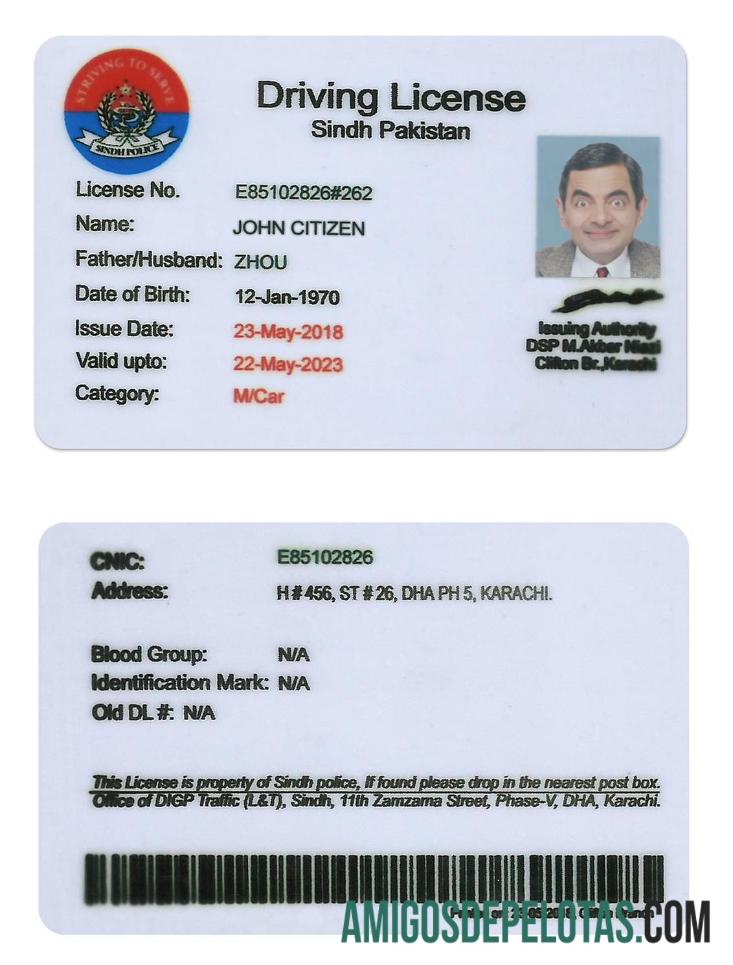 Condução na província de Paquistão Sindh (versão antiga até 2016) exemplo